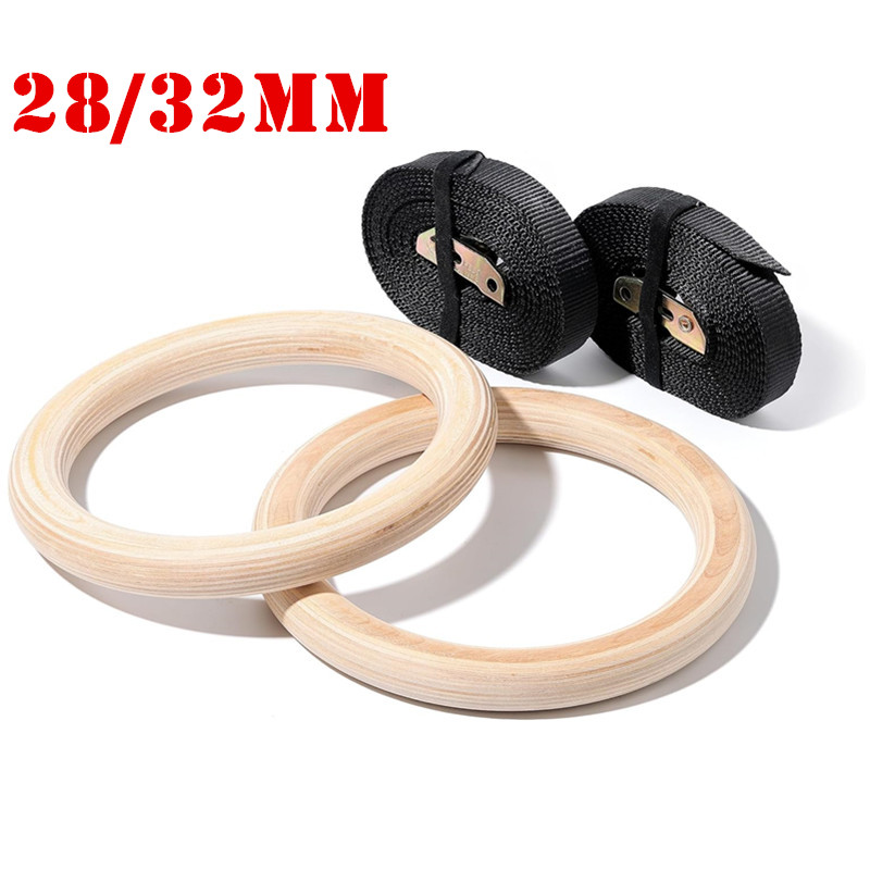 Gymnastic Ring Wood - 28/32MM Wood Gymnastic Rings Non-Slip Wooden